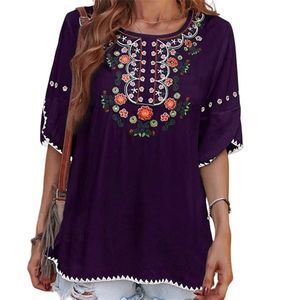 IZURIA Purple & Pink Floral Tulip Sleeve Scoop Neck Top Size 1X